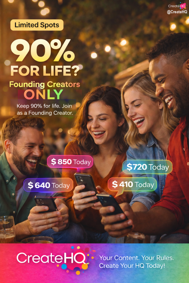 🚨 Calling all Creators, UGC Talent, and anyone building in the content space 🚨

If you’ve ever wanted a brand deal that actually pays you consistently… this is it.

But here’s the difference:
👉 YOU are the brand.
👉 We’re just giving you the infrastructure to monetize it.

We’re opening a limited number of Founding Creator spots on CreateHQ.

💰 Keep 90% of your earnings FOR LIFE
📱 Get paid from content you’re already posting
💬 Monetize your audience directly (tips, subscriptions, exclusive content)
🚀 No gatekeeping. No algorithms controlling your income

This isn’t about going viral.
This is about getting paid.

Whether you’re:
🎥 A UGC creator
📲 A content creator
🔥 Or just getting started

There’s a lane for you here.

⏳ Limited spots. Once they’re filled, this offer is gone.

Most people will scroll past this…
The ones who don’t? They’ll be the ones earning.

👇 Tap in. Build your HQ.
.
.
.
#CreateHQ #UGCCreators #ContentCreators #BrandDeals #CreatorEconomy #MakeMoneyOnline